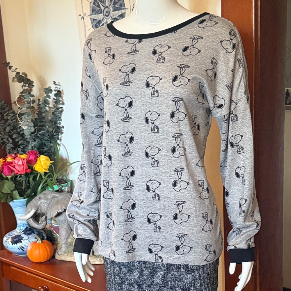 Peanuts size M baggy style Gray Snoopy Print Long Sleeve Top